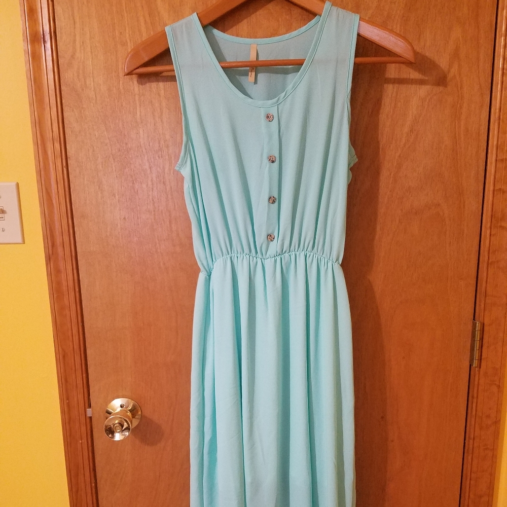 Mint Chiffon Button Front Sleeveless Dress